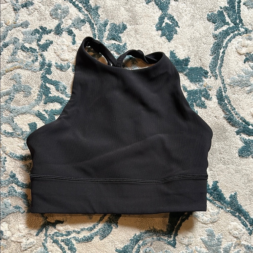 Lululemon Energy High Neck, Longline Ribbed Bra in Black